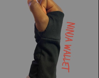 Ninja Kid Ninja Wallet / Fingerless Gloves Wristband, kids thumbholes, kid costume gloves