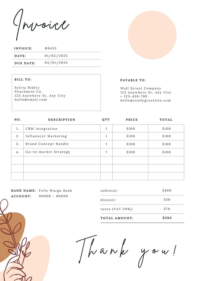 Downloadable Digital Invoice Template – Customizable in Canva, Editable ...