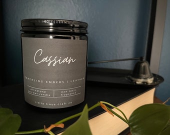 Cassian Soy Candle: ACOTAR Series, Crackling Embers & Leather