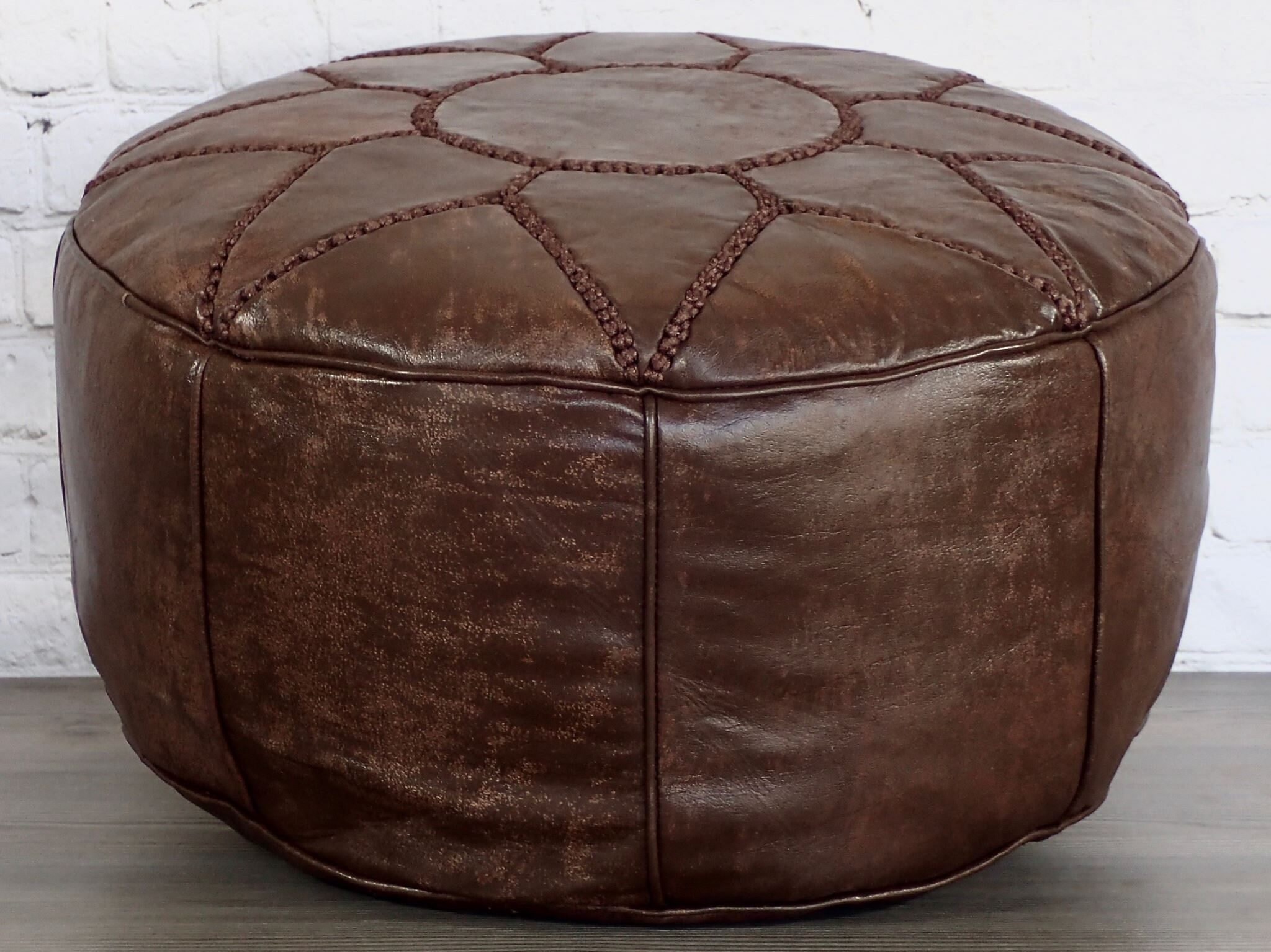 Brown Moroccan Leather Footstool Pouffe Ottoman Pouf Delivered Etsy