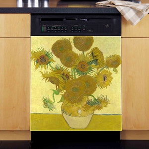  Dishwasher Magnetic Cover, Fall Sunflowers Flowers Khaki Plaid  Magnet Dishwasher Door Cover Refrigerator Decal Panel Kitchen Appliances  Decor Stickers, Easy Clean, 23Wx26H