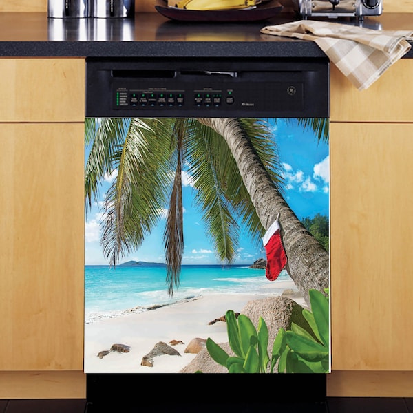 Tropical Christmas Magnetic Vinyl Dishwasher Cover | 23.5" x 26" | Magnetic Panel, Easy to Wipe Clean, Easily Trimmable