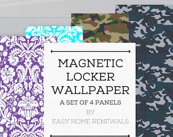 Magnetic Locker Wallpaper | 4 panels | 12" by 36" each | Damask & Camo