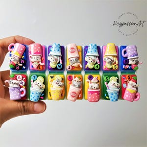 Am Pm Pill Box Detachable &#39;Cuppa Cats&#39; Pill Organizer, Medicine Vitamin Supplement Dispenser, Day And Night Pill Box, Cute Pill Box
