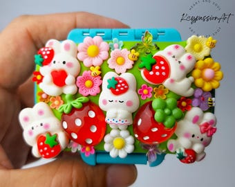 Pill Organizer 'Strawberry Bunny Garden'|ADHD Pill Box
