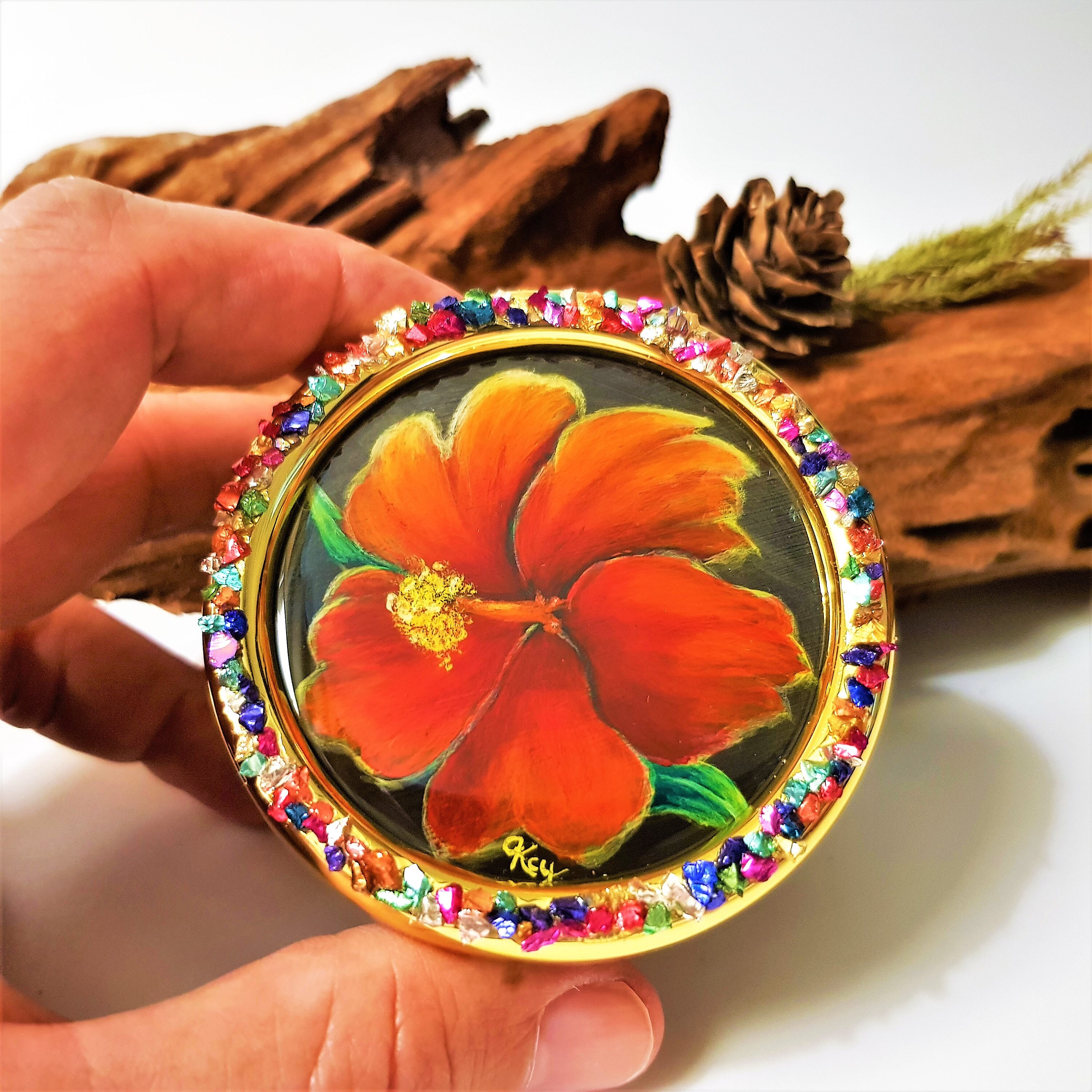 Hand Painted Hibiscus Flower Music Box With 18 Note 'love Etsy