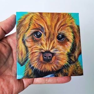Acrylic Painting On 10x10cm Mini Canvas With Easel, Cute Poodle Puppy Painting, Decoration Art Gift For Friends/Love Ones/Yourself