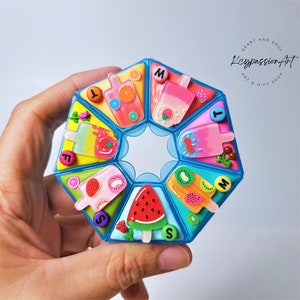 7 Day Pill Organizer &#39;Fruity Popsicle&#39; Cute Pill Box, Medicine Vitamin Supplement Dispenser, 7 Day Pill box, Weekly Pill Organizer