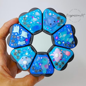 XL 7 Day Pill Organizer &#39;Love For Ocean&#39; am pm Pill Case, 8 Compartment Pill Box, Medicine Vitamin Supplement Dispenser Pill Box