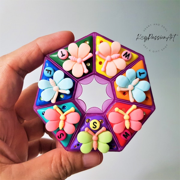 7 Day Pill Organizer 'Hi Butterflies' am pm Pill Box, For Medicine Vitamin Supplement Dispenser 7 Day Pill Case, 7 Day And Night Pill Box