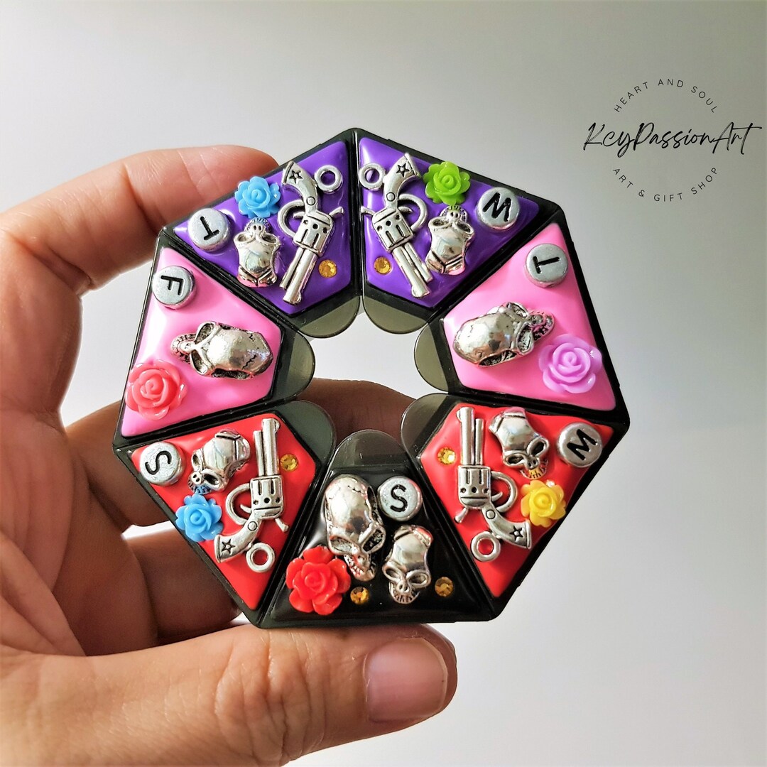 7 Day Pill Organizer 'skulls Guns & Roses' Am Pm Pill Box, for Medicine