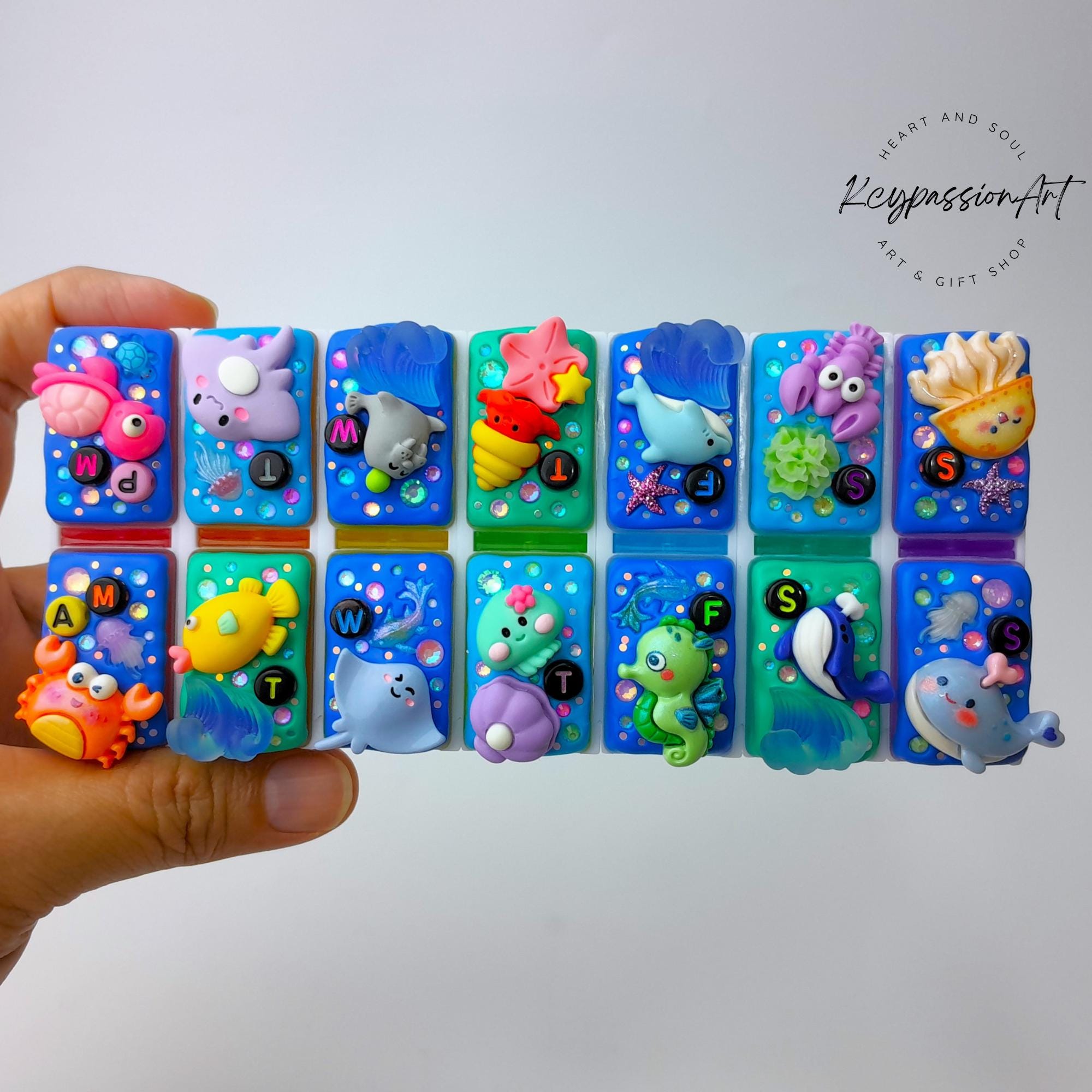 Am Pm Pill Box Detachable 'Under The Ocean' Pill Organizer, Medicine Vitamin Supplement Dispenser, Day And Night Pill Box, Cute Pill Box
