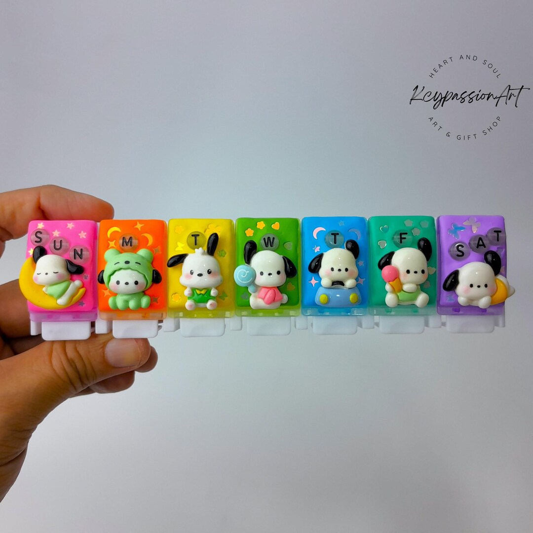 Hand Decorated 7-day Pill Organizer, 'daily Poka Fun' Luminous Kawaii ...
