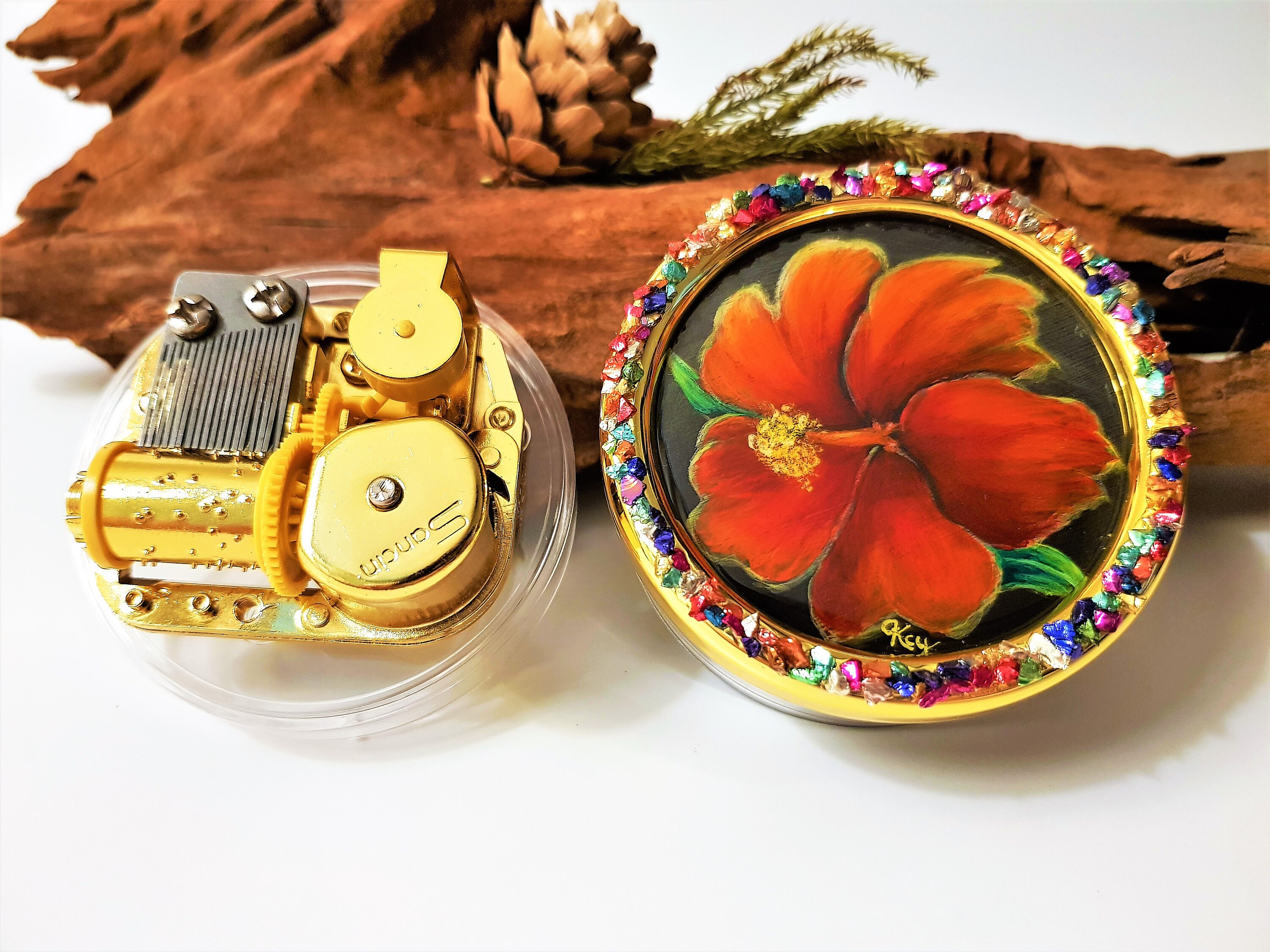 Hand Painted Hibiscus Flower Music Box With 18 Note 'love Etsy