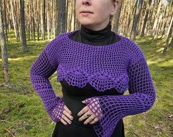 Crochet Bolero Pattern, Mesh Sleeves Goth Top (PDF Pattern)
