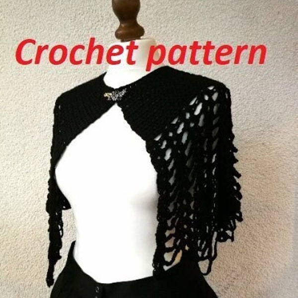 CROCHET PATTERN to make gothic vampire cape, spiderweb capelet for steampunk clothing, goth accessory for summer music festivals, alt party