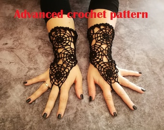 CROCHET PATTERN Lace spiderweb fingerless gloves, pdf crochet photo tutorial for goth long arm warmers, gothic accessories