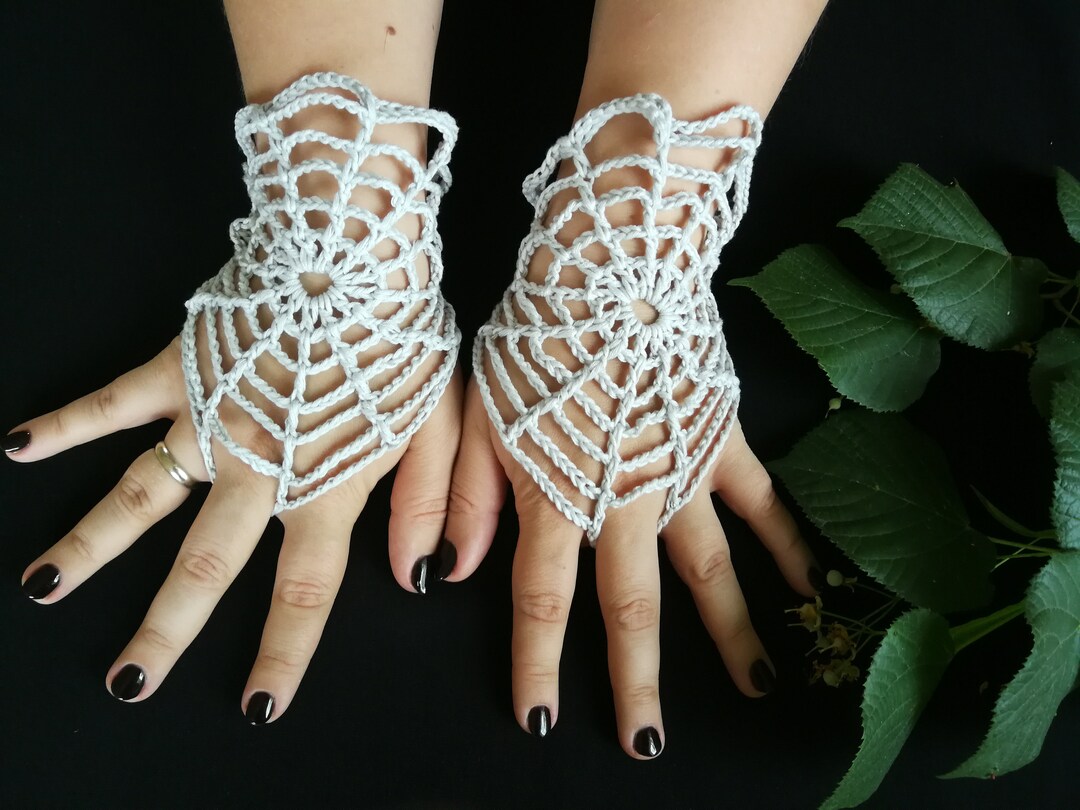 Crochet Lace Spooky Spiderweb Short Arm Warmers Gothic Etsy