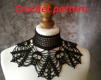 Goth Victorian Crochet Collar Pattern, Skull High Neck Choker (PDF Pattern)