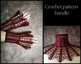 Gothic Crochet Lace Collar and Fingerless Gloves PATTERN (Digital Download)