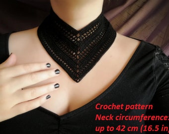 CROCHET PATTERN Black gothic crochet lace collar necklace, Victorian mourning wide choker for goth girls, Victorian cosplay, Vampire costume