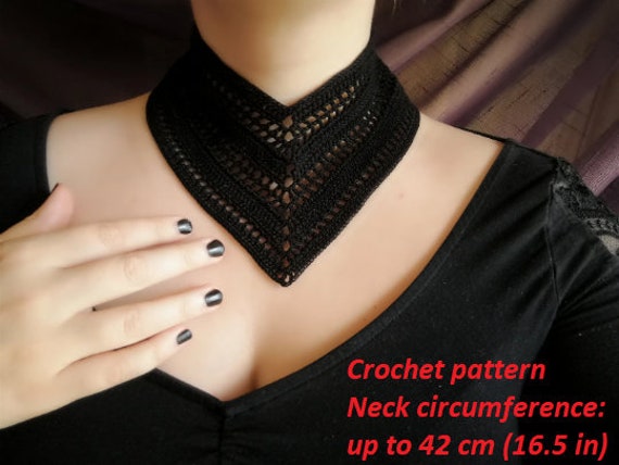 CROCHET PATTERN Black gothic crochet lace collar necklace, Victorian mourning wide choker for goth girls, Victorian cosplay, Vampire costume