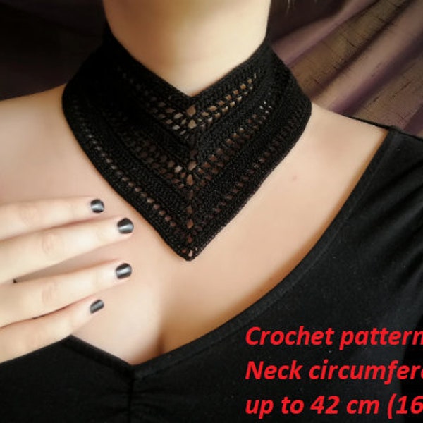 CROCHET PATTERN Black gothic crochet lace collar necklace, Victorian mourning wide choker for goth girls, Victorian cosplay, Vampire costume