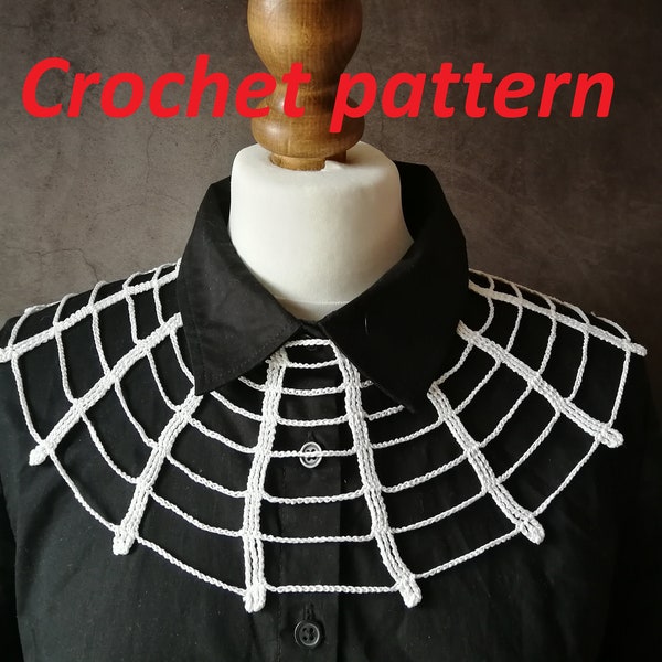 CROCHET PATTERN and photo tutorial to make gothic spiderweb bib collar for goth parties, Halloween costume or summer crochet project