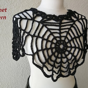 CROCHET PATTERN and photo tutorial on how to make spiderweb poncho, creepy cute bolero or goth lace cobweb top for Halloween costume