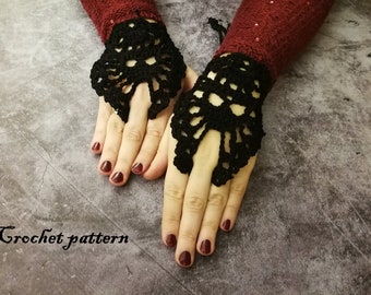 CROCHET PATTERN Lace skull fingerless gloves, pdf crochet tutorial goth short arm warmers, gothic accessories