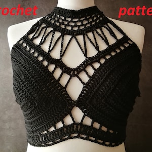 CROCHET PATTERN Gothic crochet crop top, black alternative festival bralette for goth girls, punks, alternative wear