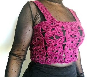 CROCHET PATTERN and photo tutorial on how to make floral cropped tank top or gothic romantic vest