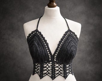 Patroon gehaakt haltertopje – bralette korset aan de achterkant – crop top kantfestival pdf
