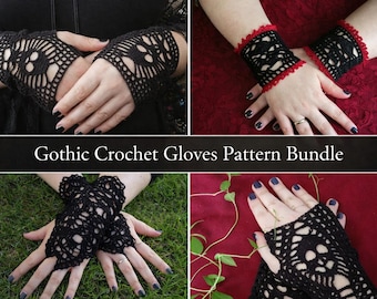 Gothic Crochet Fingerless Gloves Pattern Bundle (4 Patterns), Black Lace Arm Warmers