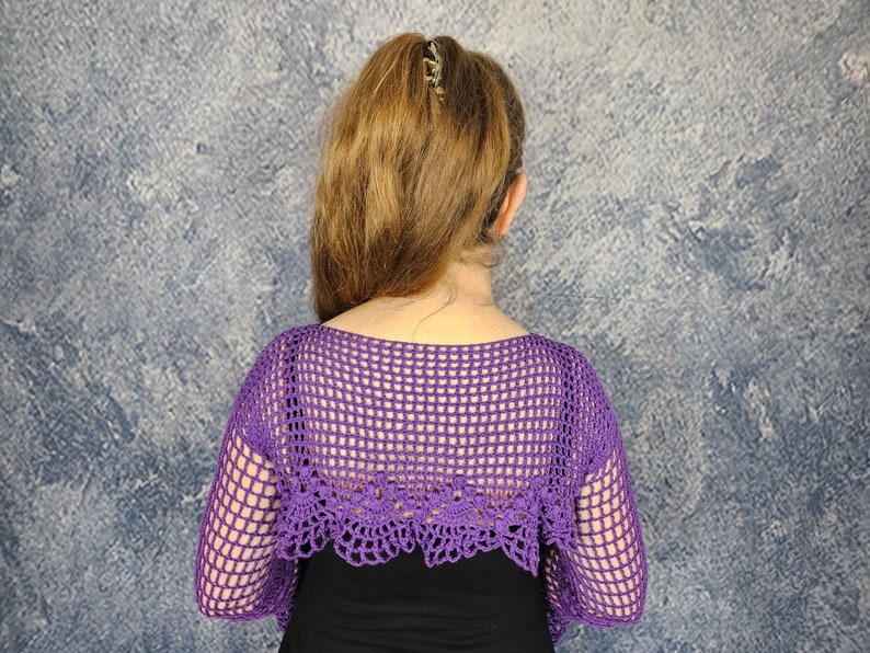 CROCHET PATTERN and photo tutorial on how to make floral green bolero or mesh sleeves for goth women or gothic top for alt music festivals image 5