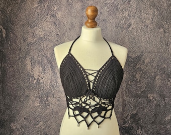 CROCHET PATTERN Gothic crochet crop top, black alternative festival bralette for goth girls, punks, alternative wear