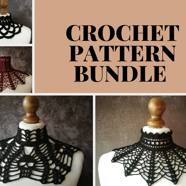 CROCHET PATTERN BUNDLE goth victorian col haut collier, accessoire gothique pour cosplays, alt wear, tenue édouardienne, festivals