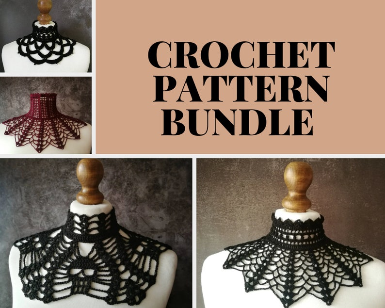 CROCHET PATTERN BUNDLE goth victorian high neck collar necklace, gothic accessory for cosplays, alt wear, edwardian outfit, festivals image 1