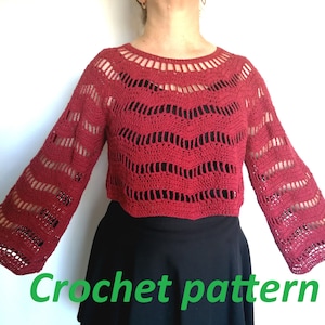 CROCHET PATTERN and photo tutorial on how to make long sleeve oversize cropped top or goth crop sweater for winter festivals