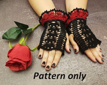 Crochet Fingerless Gloves Pattern, Gothic Victorian Lace (PDF Pattern)