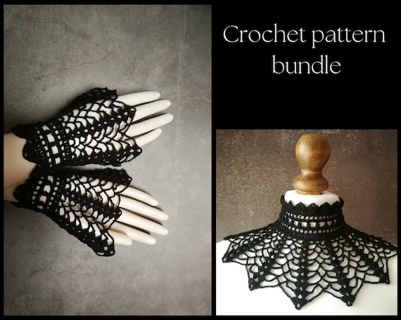 Gothic Crochet Collar Necklace and Gloves Pattern Bundle