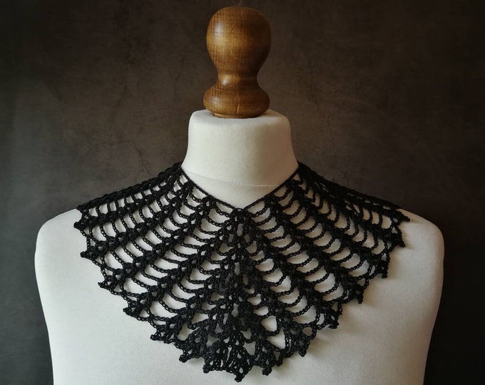 Black Gothic Crochet Lace Collar Necklace, Victorian Mourning Wide ...
