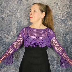 CROCHET PATTERN and photo tutorial on how to make floral green bolero or mesh sleeves for goth women or gothic top for alt music festivals image 1