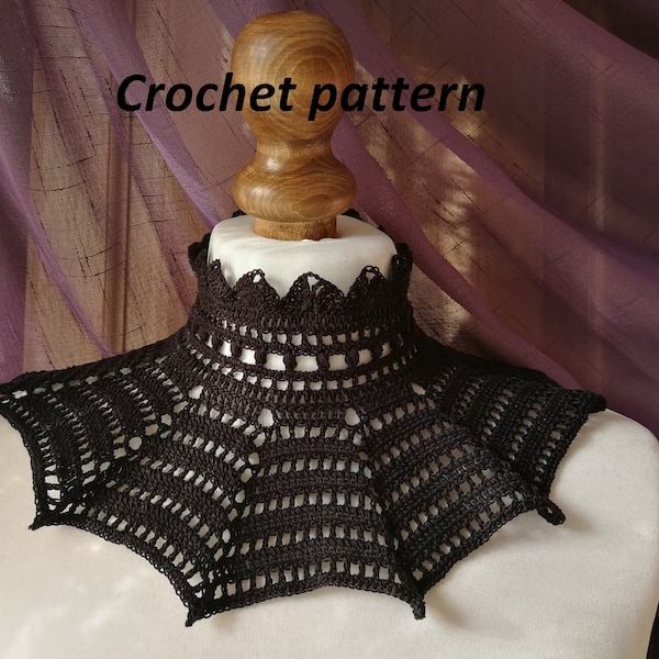 CROCHET PATTERN goth victorian bat wing high neck collar necklace, gothic choker for cosplays, alt wear, alternative festivals or Halloween