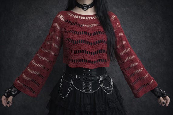 Crochet Pattern: Long Sleeve Oversize Gothic Crop Sweater (Photo Tutorial)