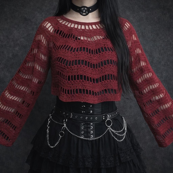 Crochet Pattern: Long Sleeve Oversize Gothic Crop Sweater (Photo Tutorial)