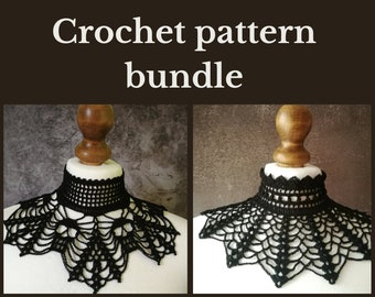 CROCHET PATTERN BUNDLE goth victorian skull high neck collar necklace, gothic choker for cosplays, alt wear, festivals or Halloween