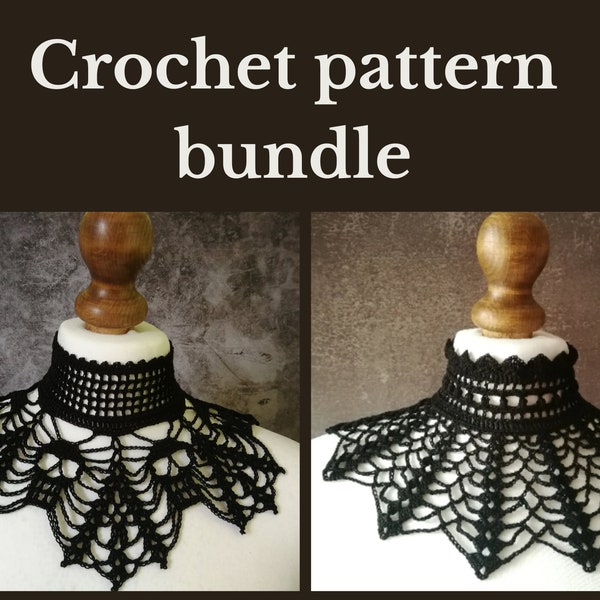 CROCHET PATTERN BUNDLE goth victorian skull high neck collar necklace, gothic choker for cosplays, alt wear, festivals or Halloween