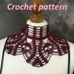 CROCHET PATTERN goth victorian skull high neck collar necklace, gothic accessory for cosplays, alt wear, festivals or Halloween, goth choker