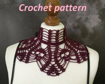 CROCHET PATTERN goth victorian skull high neck collar necklace, gothic accessory for cosplays, alt wear, festivals or Halloween, goth choker